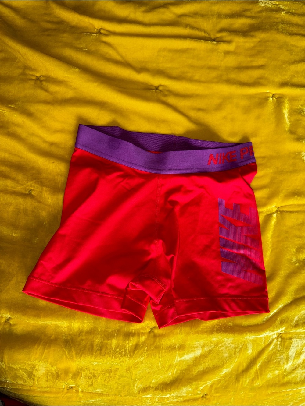 Nike Pro Red Performance Compression Shorts with Purple Waistband medium